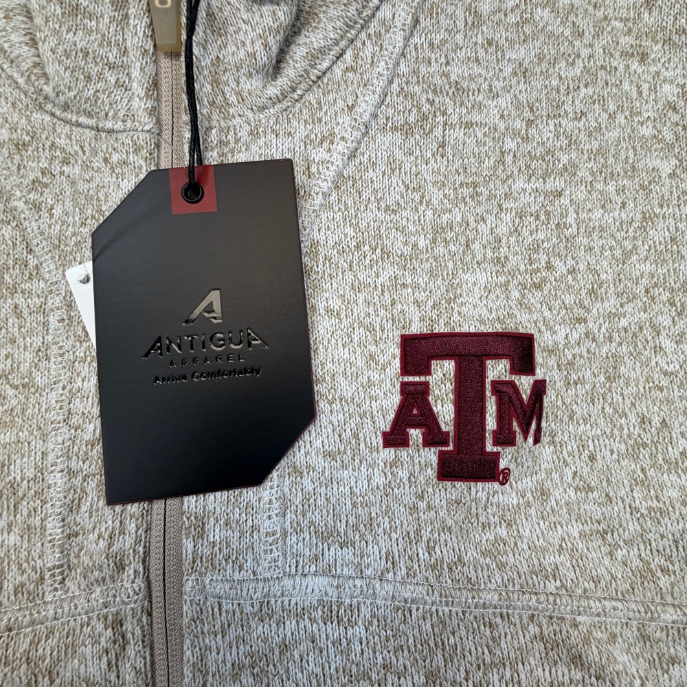 Texas A&M Aggies Vest Mens Medium Antigua Oatmeal Fortune Full Zip Licensed NEW - Picture 4 of 10
